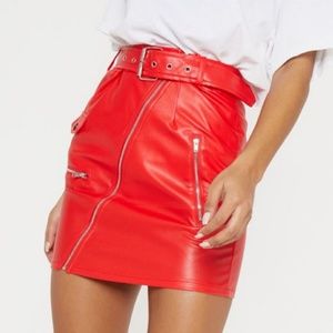 Red bieker belted mini skirt